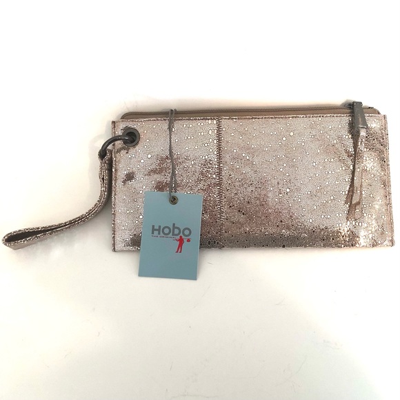 HOBO Vida Clutch Purse Wristlet Platinum Exotic Leather - Picture 2 of 8